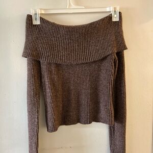 SHEIN Brown Off-the-Shoulder Ribbed Sweater